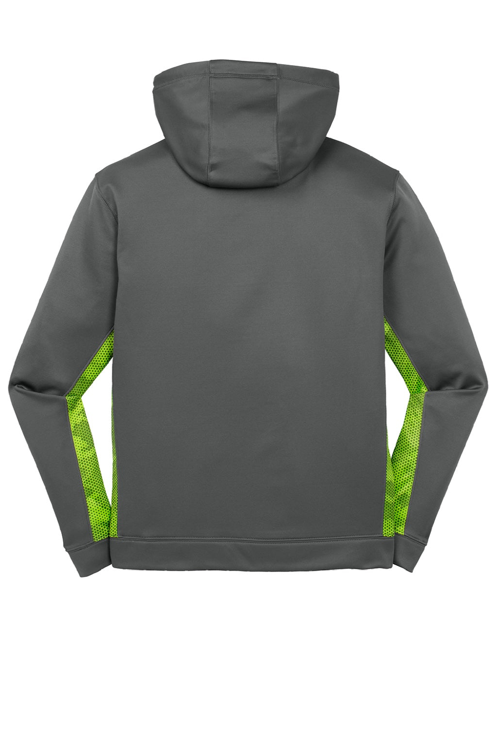 Sport-Tek ST239 Mens Sport-Wick CamoHex Moisture Wicking Fleece Hooded Sweatshirt Hoodie w/ Pouch Pocket Dark Smoke Grey/Lime Shock Green Flat Back