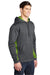 Sport-Tek ST239 Mens Sport-Wick CamoHex Moisture Wicking Fleece Hooded Sweatshirt Hoodie w/ Pouch Pocket Dark Smoke Grey/Lime Shock Green Model 3q