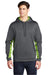 Sport-Tek ST239 Mens Sport-Wick CamoHex Moisture Wicking Fleece Hooded Sweatshirt Hoodie w/ Pouch Pocket Dark Smoke Grey/Lime Shock Green Model Front