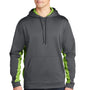 Sport-Tek Mens Sport-Wick CamoHex Moisture Wicking Fleece Hooded Sweatshirt Hoodie w/ Pouch Pocket - Dark Smoke Grey/Lime Shock Green