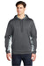 Sport-Tek ST239 Mens Sport-Wick CamoHex Moisture Wicking Fleece Hooded Sweatshirt Hoodie w/ Pouch Pocket Dark Smoke Grey/White Model Front