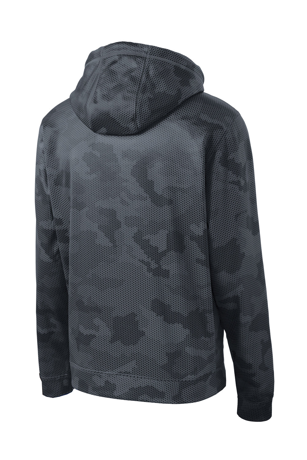 Sport-Tek ST240 Mens Sport-Wick CamoHex Moisture Wicking Fleece Hooded Sweatshirt Hoodie w/ Pouch Pocket Dark Smoke Grey Flat Back