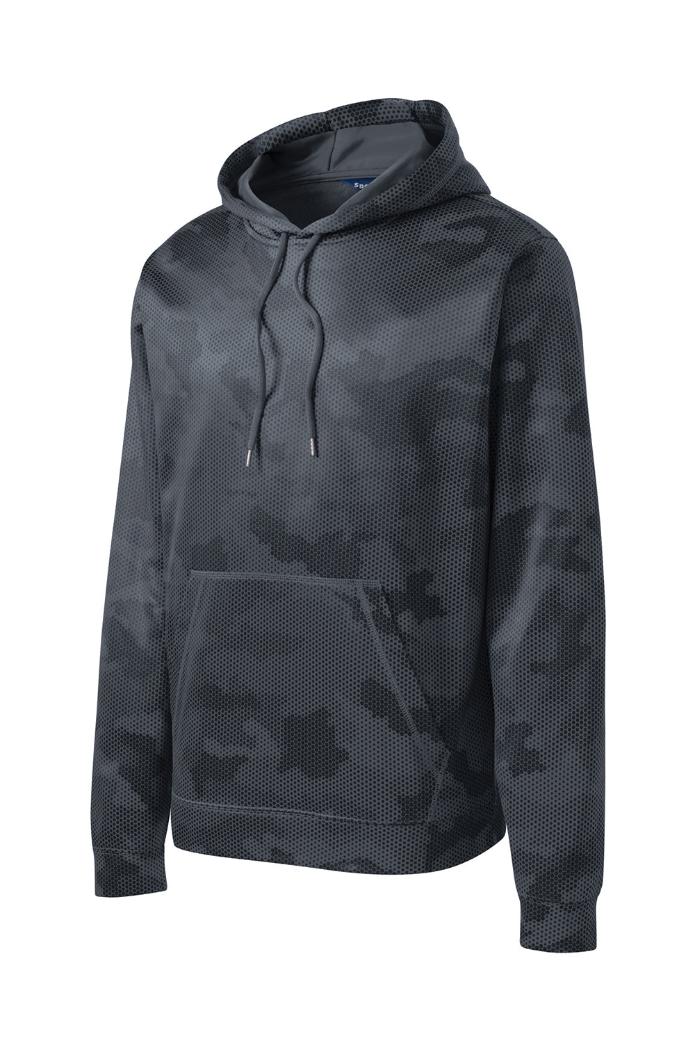 Sport-Tek ST240 Mens Sport-Wick CamoHex Moisture Wicking Fleece Hooded Sweatshirt Hoodie w/ Pouch Pocket Dark Smoke Grey Flat Front