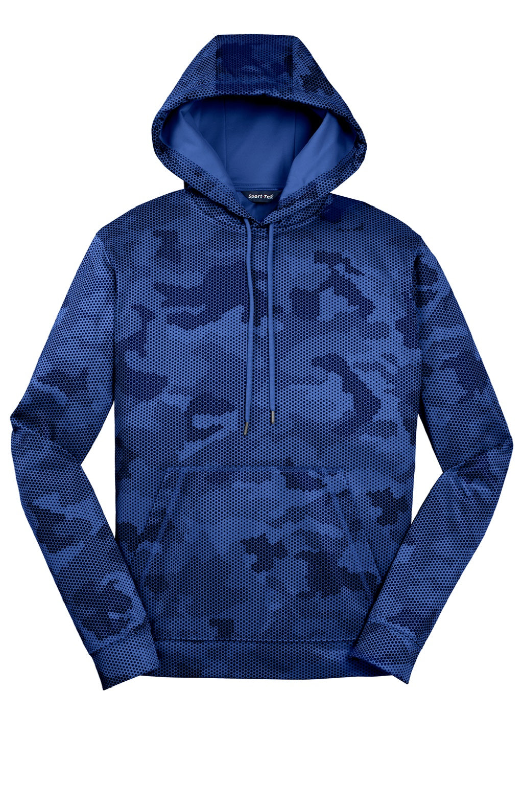 Sport-Tek ST240 Mens Sport-Wick CamoHex Moisture Wicking Fleece Hooded Sweatshirt Hoodie w/ Pouch Pocket True Royal Blue Flat Front