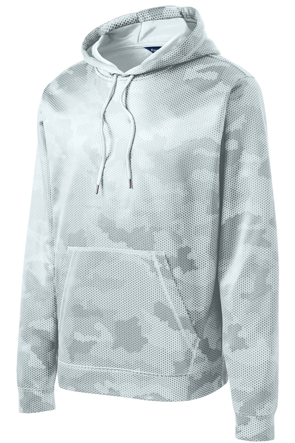 Sport-Tek ST240 Mens Sport-Wick CamoHex Moisture Wicking Fleece Hooded Sweatshirt Hoodie w/ Pouch Pocket White Flat Front