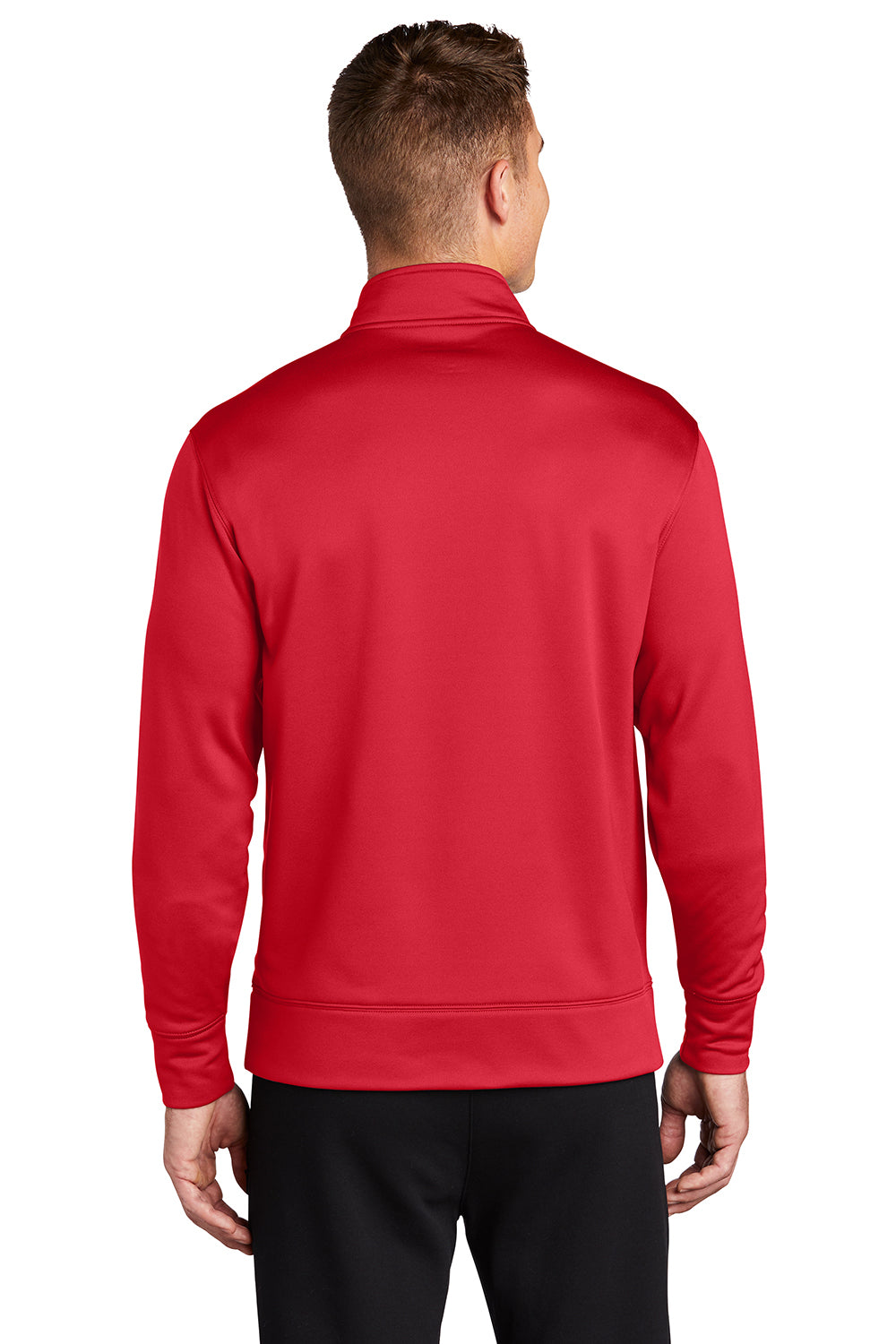 Sport-Tek ST241 Mens Sport-Wick Moisture Wicking Fleece Full Zip Sweatshirt w/ Pockets Deep Red Model Back