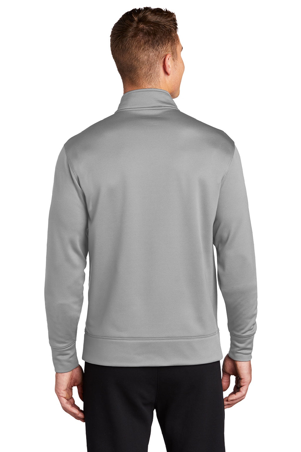 Sport-Tek ST241 Mens Sport-Wick Moisture Wicking Fleece Full Zip Sweatshirt w/ Pockets Silver Grey Model Back