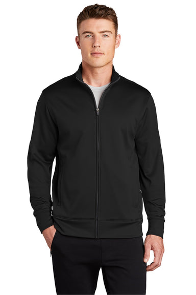 Sport-Tek ST241 Mens Sport-Wick Moisture Wicking Fleece Full Zip Sweatshirt w/ Pockets Black Model Front