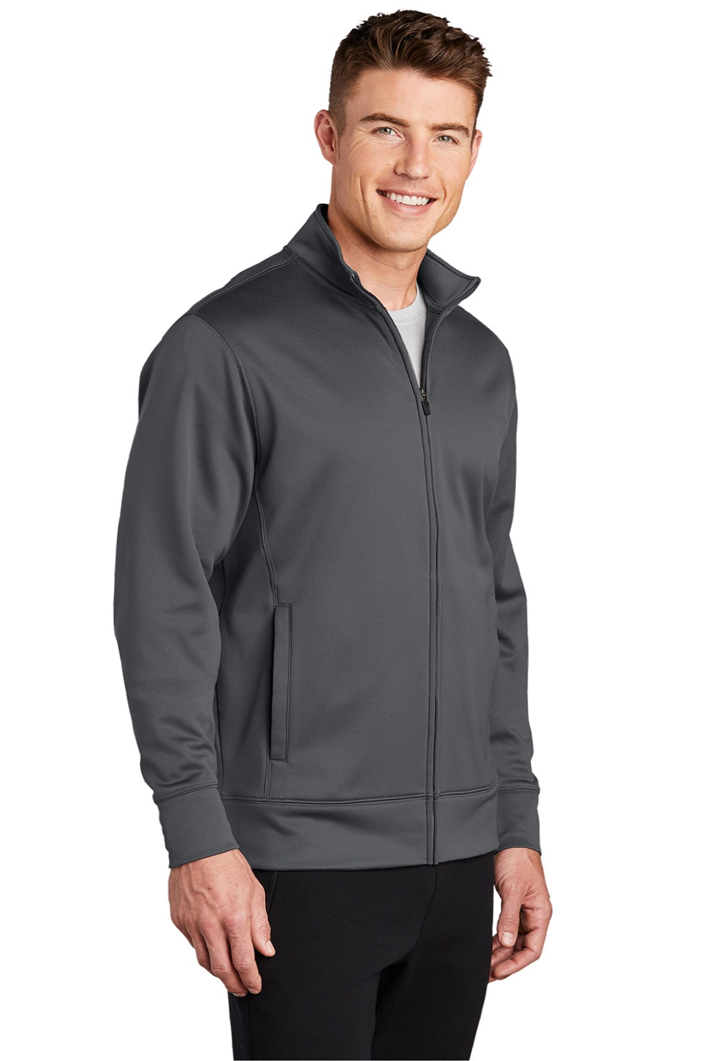 Sport-Tek ST241 Mens Sport-Wick Moisture Wicking Fleece Full Zip Sweatshirt w/ Pockets Dark Smoke Grey Model 3q