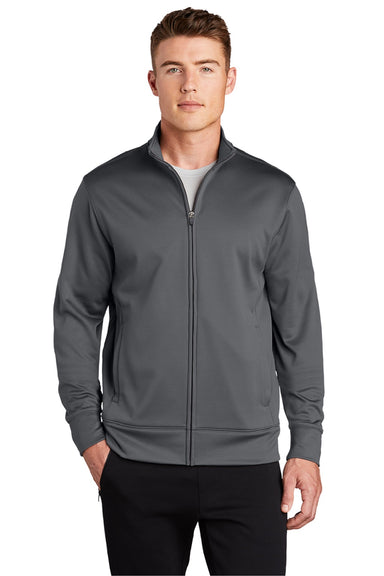 Sport-Tek ST241 Mens Sport-Wick Moisture Wicking Fleece Full Zip Sweatshirt w/ Pockets Dark Smoke Grey Model Front