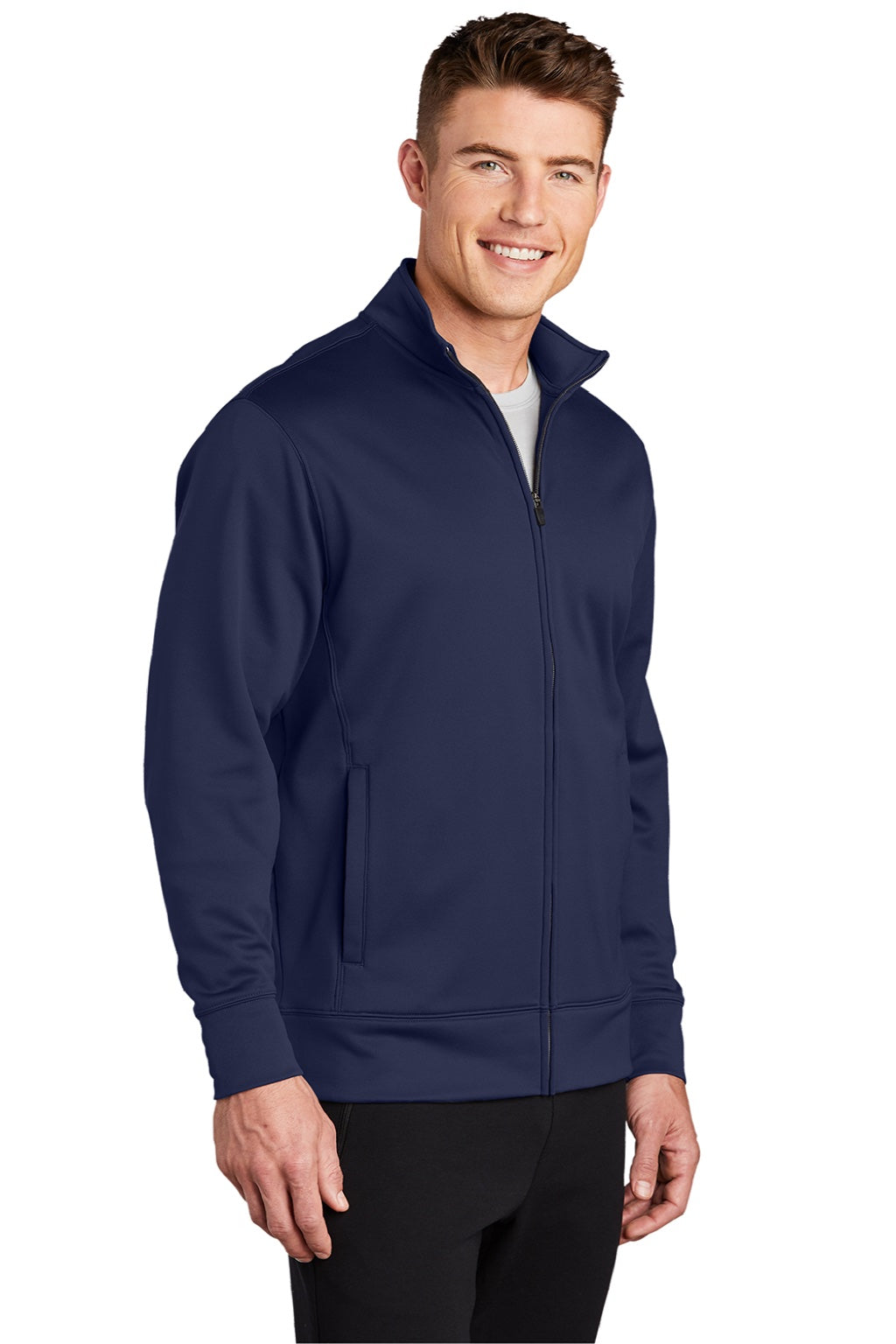 Sport-Tek ST241 Mens Sport-Wick Moisture Wicking Fleece Full Zip Sweatshirt w/ Pockets Navy Blue Model 3q