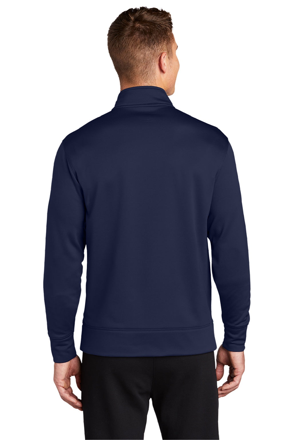 Sport-Tek ST241 Mens Sport-Wick Moisture Wicking Fleece Full Zip Sweatshirt w/ Pockets Navy Blue Model Back