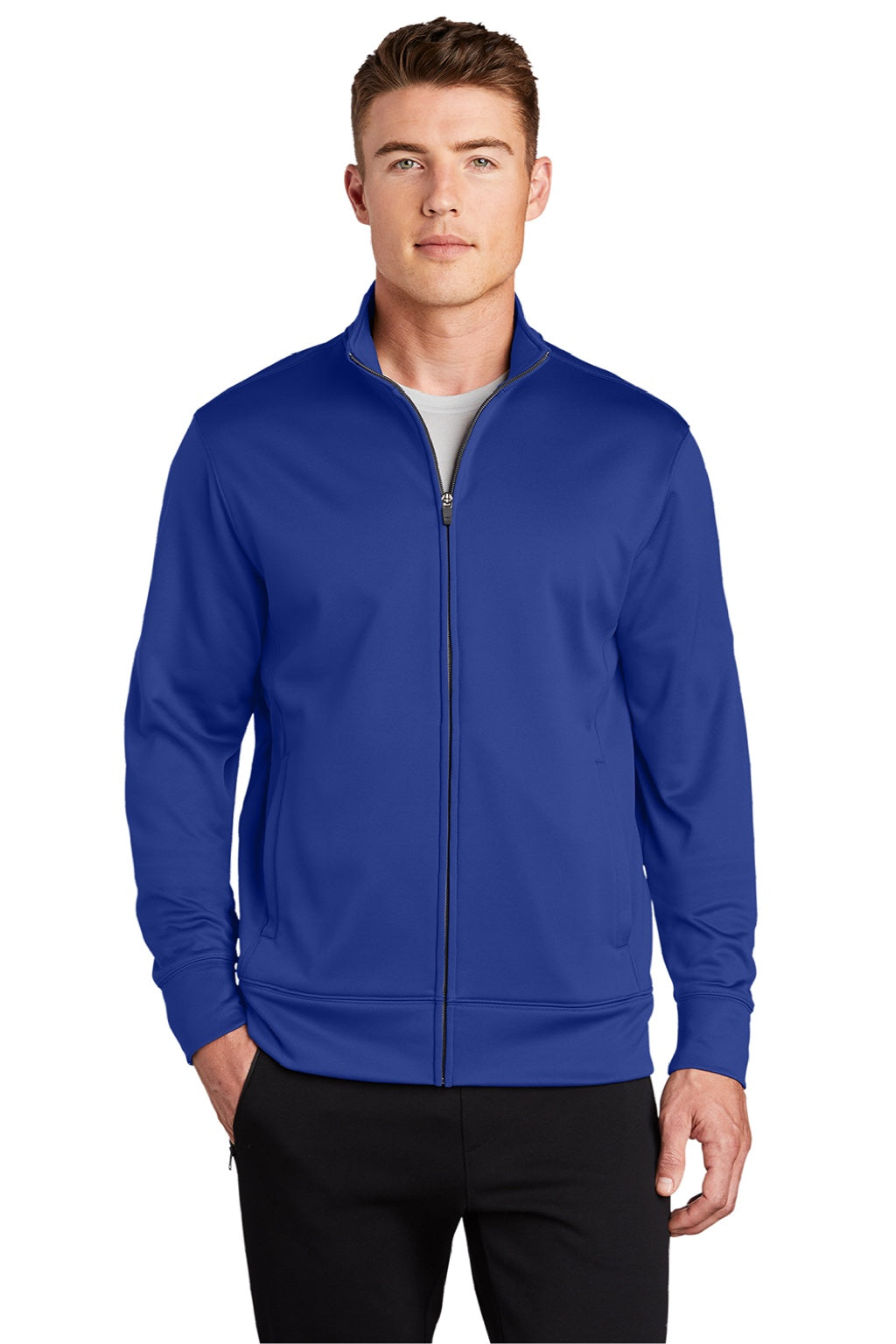 Sport-Tek ST241 Mens Sport-Wick Moisture Wicking Fleece Full Zip Sweatshirt w/ Pockets True Royal Blue Model Front