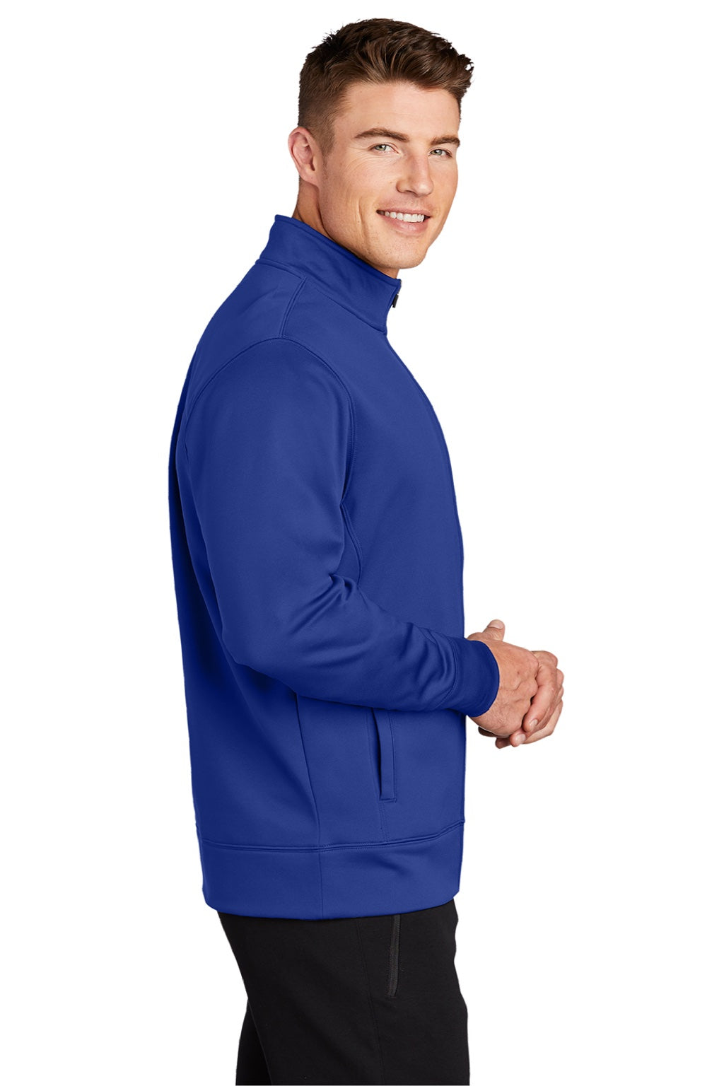 Sport-Tek ST241 Mens Sport-Wick Moisture Wicking Fleece Full Zip Sweatshirt w/ Pockets True Royal Blue Model Side