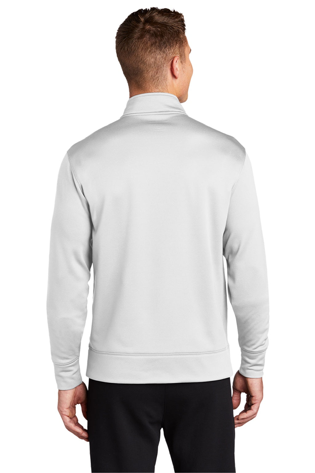Sport-Tek ST241 Mens Sport-Wick Moisture Wicking Fleece Full Zip Sweatshirt w/ Pockets White Model Back