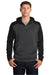 Sport-Tek ST249 Mens Tech Moisture Wicking Fleece 1/4 Zip Hooded Sweatshirt Hoodie w/ Patch Pocket Heather Graphite Grey/Black Model Front