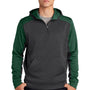 Sport-Tek Mens Tech Moisture Wicking Fleece 1/4 Zip Hooded Sweatshirt Hoodie w/ Patch Pocket - Heather Graphite Grey/Forest Green