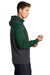 Sport-Tek ST249 Mens Tech Moisture Wicking Fleece 1/4 Zip Hooded Sweatshirt Hoodie w/ Patch Pocket Heather Graphite Grey/Forest Green Model Side