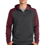 Sport-Tek Mens Tech Moisture Wicking Fleece 1/4 Zip Hooded Sweatshirt Hoodie w/ Patch Pocket - Heather Graphite Grey/Maroon