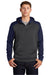 Sport-Tek ST249 Mens Tech Moisture Wicking Fleece 1/4 Zip Hooded Sweatshirt Hoodie w/ Patch Pocket Heather Graphite Grey/True Navy Blue Model Front