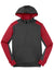 Sport-Tek ST249 Mens Tech Moisture Wicking Fleece 1/4 Zip Hooded Sweatshirt Hoodie w/ Patch Pocket Heather Graphite Grey/True Red Flat Front