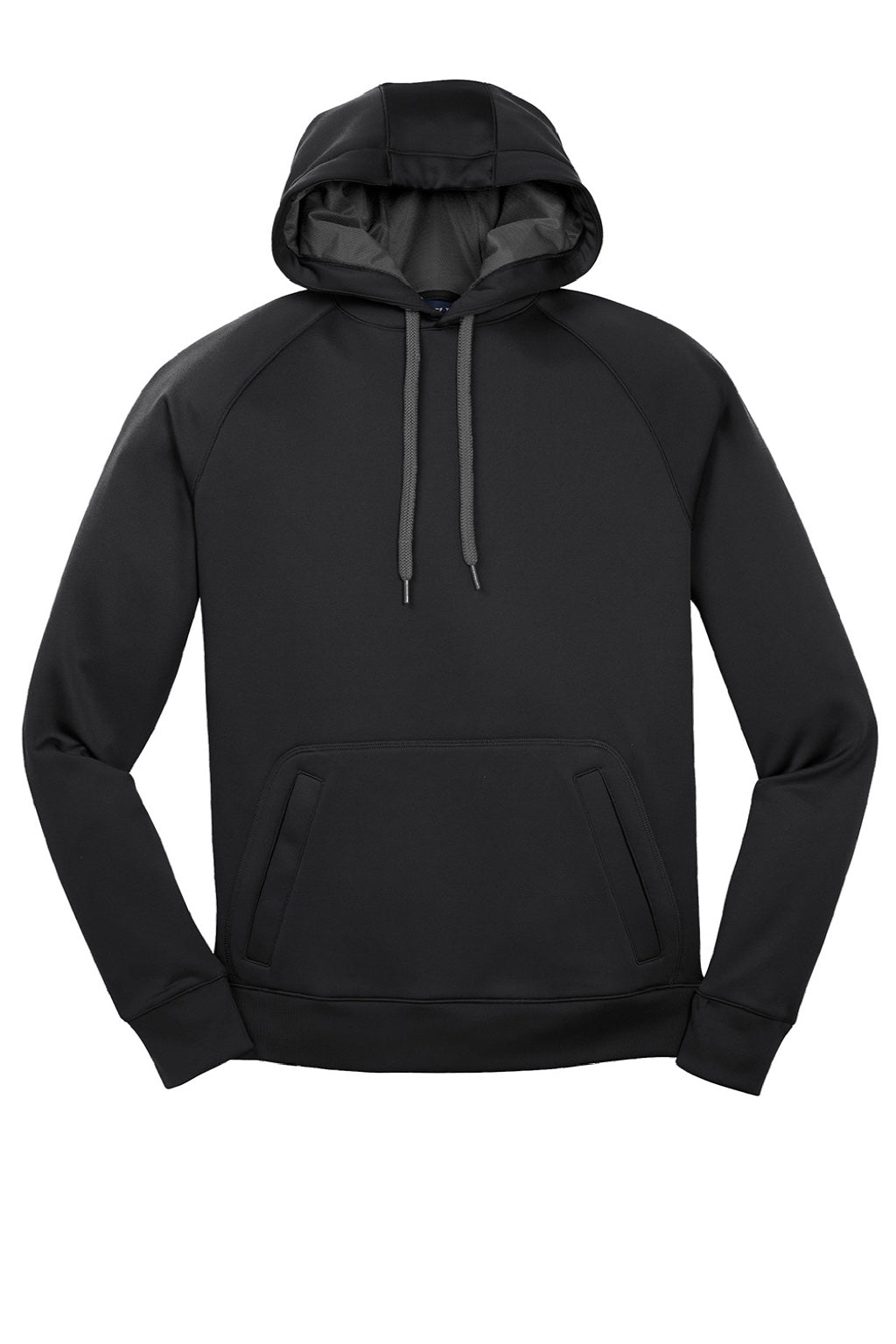 Sport-Tek ST250 Mens Tech Moisture Wicking Fleece Hooded Sweatshirt Hoodie w/ Pouch Pocket Black Flat Front