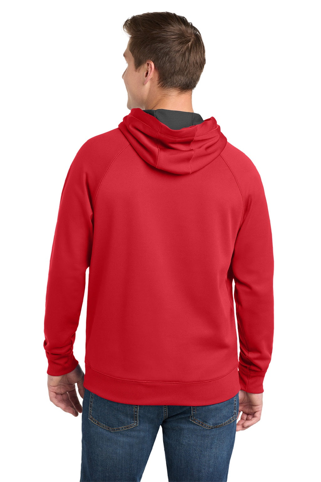 Sport-Tek ST250 Mens Tech Moisture Wicking Fleece Hooded Sweatshirt Hoodie w/ Pouch Pocket True Red Model Back
