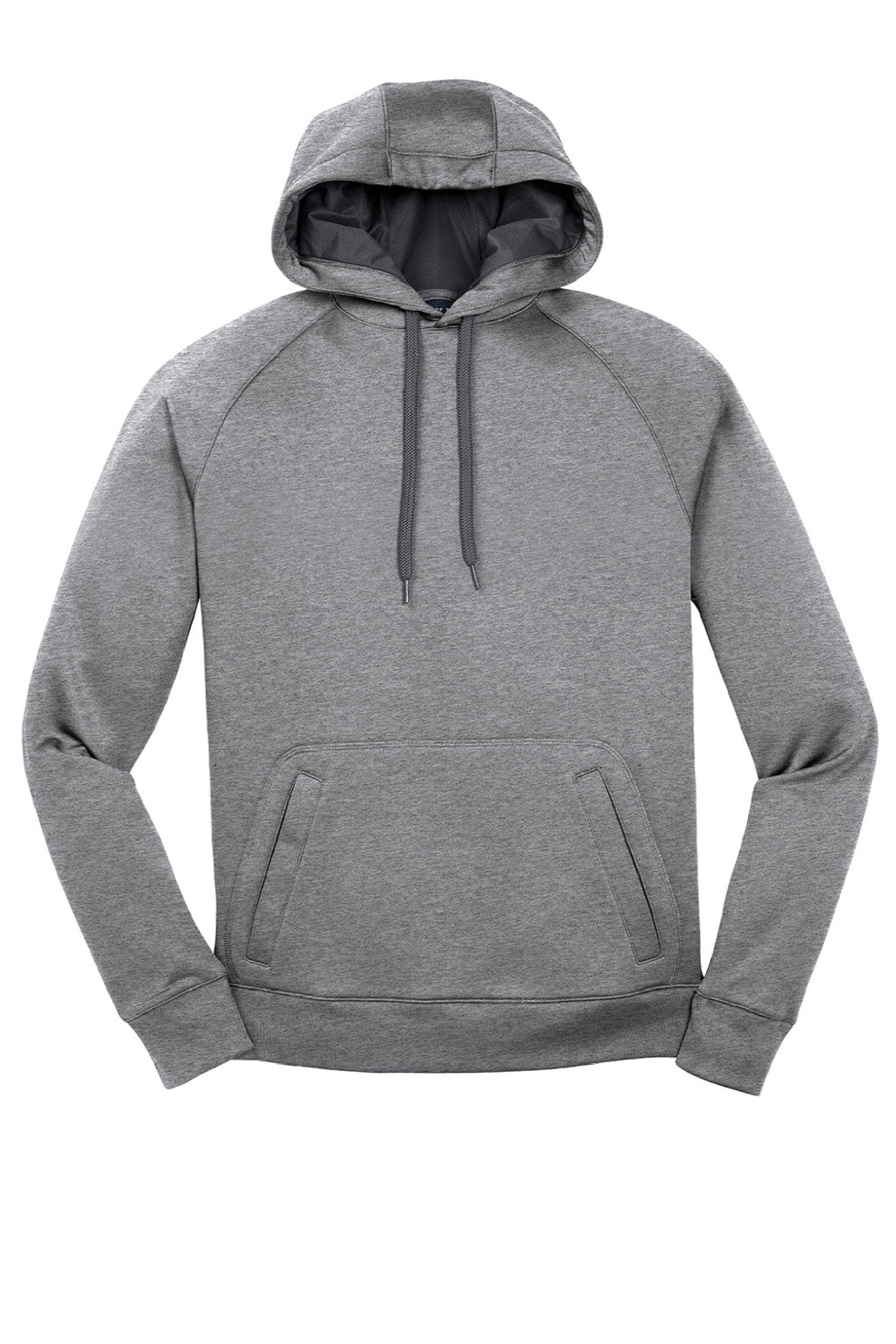 Sport-Tek ST250 Mens Tech Moisture Wicking Fleece Hooded Sweatshirt Hoodie w/ Pouch Pocket Heather Vintage Grey Flat Front