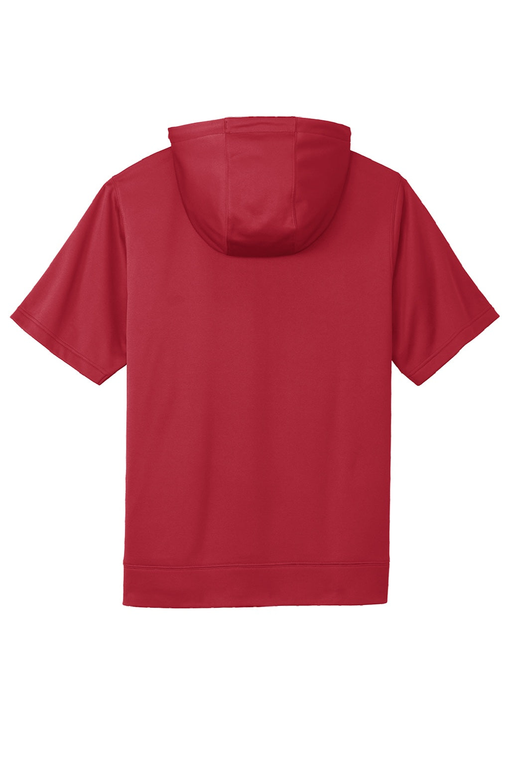 Sport-Tek ST251 Mens Moisture Wicking Fleece Short Sleeve Hooded Sweatshirt Hoodie w/ Pouch Pocket Deep Red Flat Back