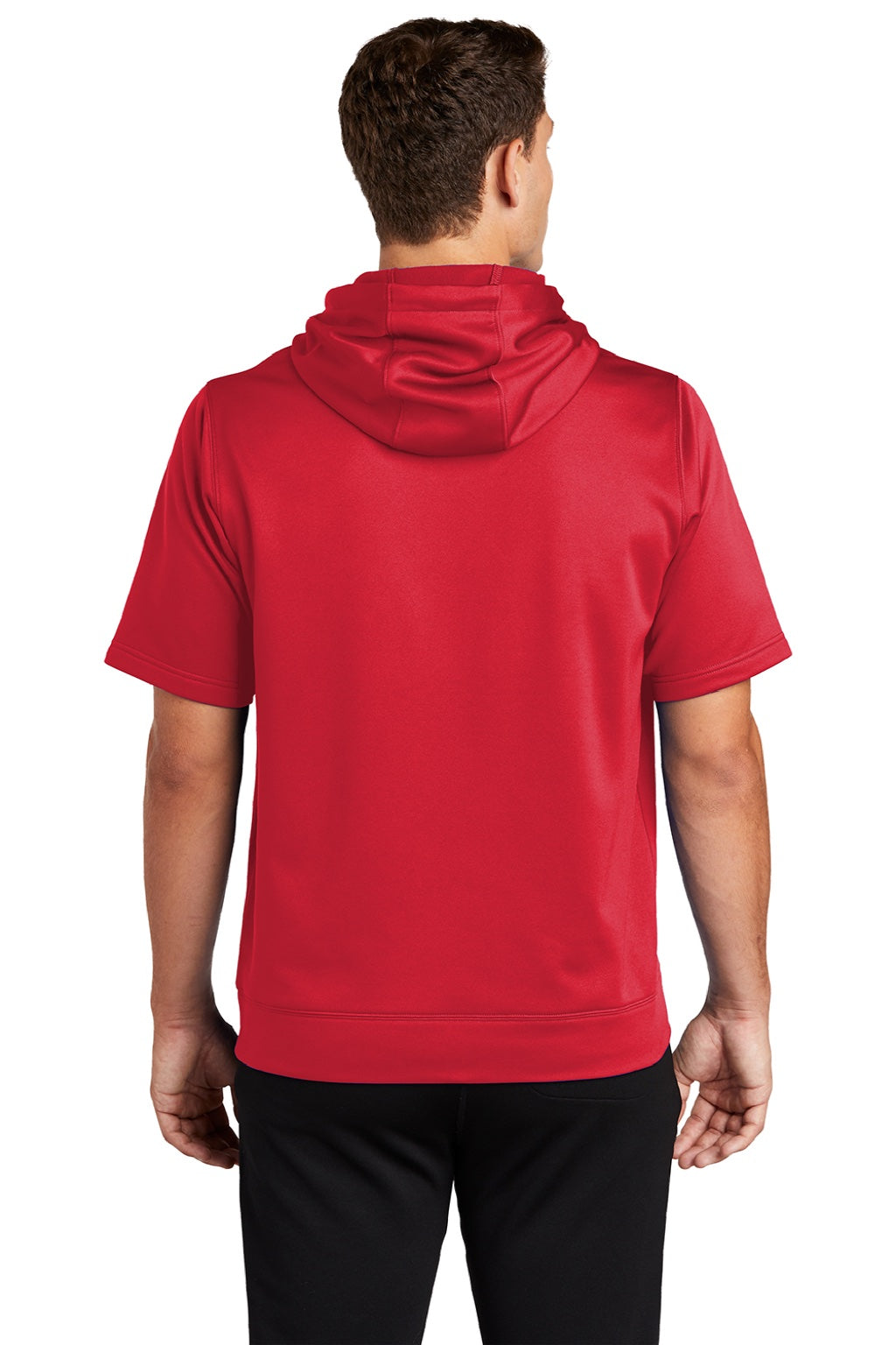 Sport-Tek ST251 Mens Moisture Wicking Fleece Short Sleeve Hooded Sweatshirt Hoodie w/ Pouch Pocket Deep Red Model 3q