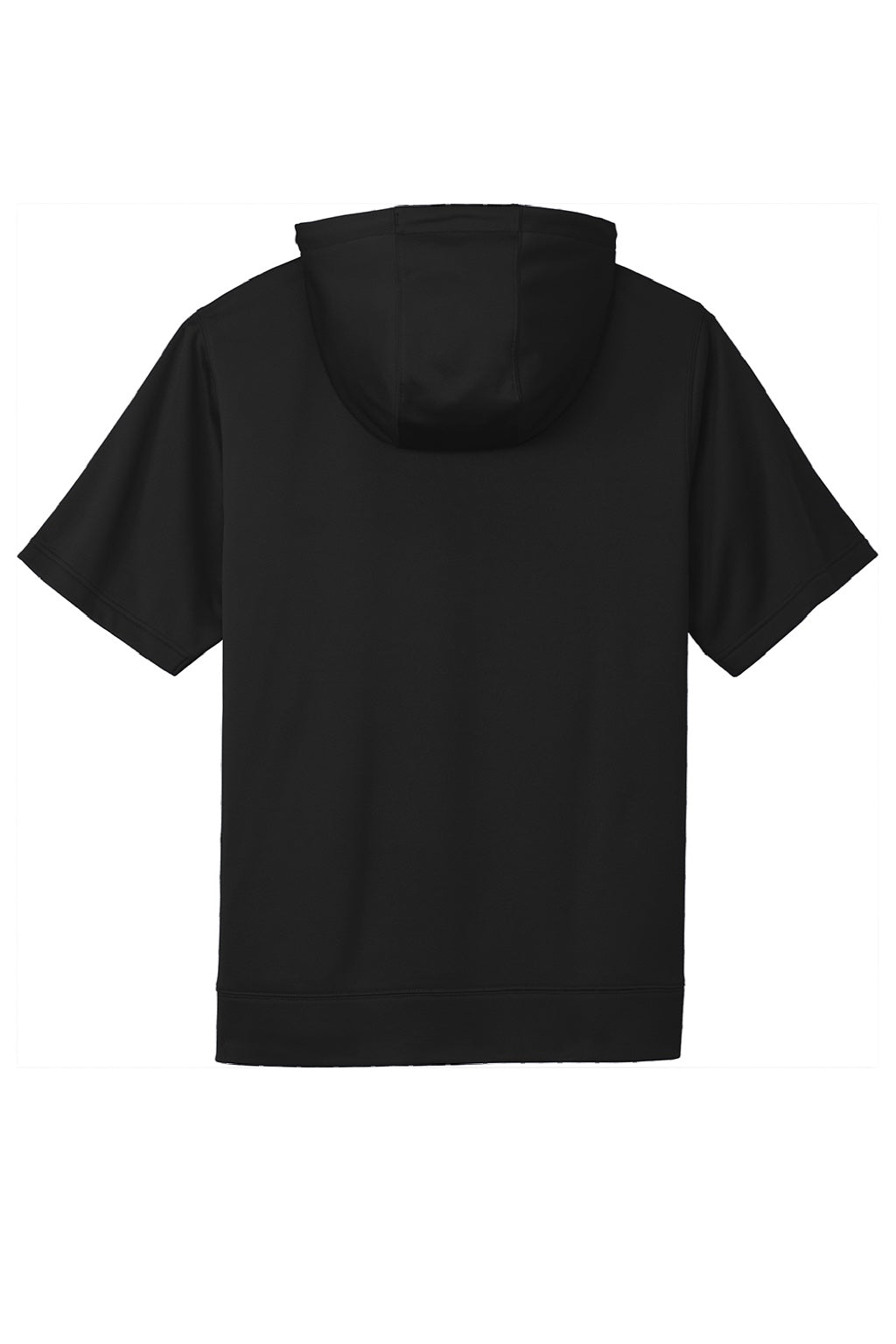 Sport-Tek ST251 Mens Moisture Wicking Fleece Short Sleeve Hooded Sweatshirt Hoodie w/ Pouch Pocket Black Flat Back
