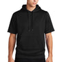 Sport-Tek Mens Moisture Wicking Fleece Short Sleeve Hooded Sweatshirt Hoodie w/ Pouch Pocket - Black