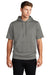 Sport-Tek ST251 Mens Moisture Wicking Fleece Short Sleeve Hooded Sweatshirt Hoodie w/ Pouch Pocket Dark Smoke Grey Model Front