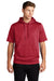 Sport-Tek ST251 Mens Moisture Wicking Fleece Short Sleeve Hooded Sweatshirt Hoodie w/ Pouch Pocket Deep Red Model Front