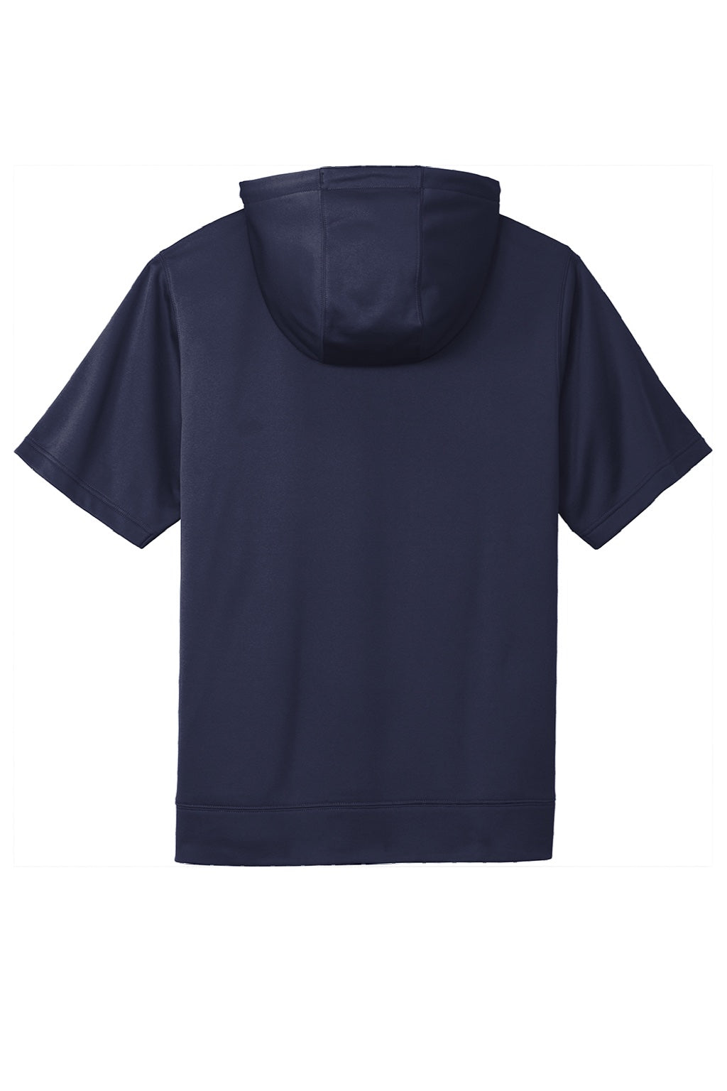 Sport-Tek ST251 Mens Moisture Wicking Fleece Short Sleeve Hooded Sweatshirt Hoodie w/ Pouch Pocket Navy Blue Flat Back