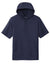 Sport-Tek ST251 Mens Moisture Wicking Fleece Short Sleeve Hooded Sweatshirt Hoodie w/ Pouch Pocket Navy Blue Flat Front