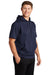 Sport-Tek ST251 Mens Moisture Wicking Fleece Short Sleeve Hooded Sweatshirt Hoodie w/ Pouch Pocket Navy Blue Model 3q