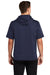 Sport-Tek ST251 Mens Moisture Wicking Fleece Short Sleeve Hooded Sweatshirt Hoodie w/ Pouch Pocket Navy Blue Model Back