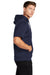 Sport-Tek ST251 Mens Moisture Wicking Fleece Short Sleeve Hooded Sweatshirt Hoodie w/ Pouch Pocket Navy Blue Model Side