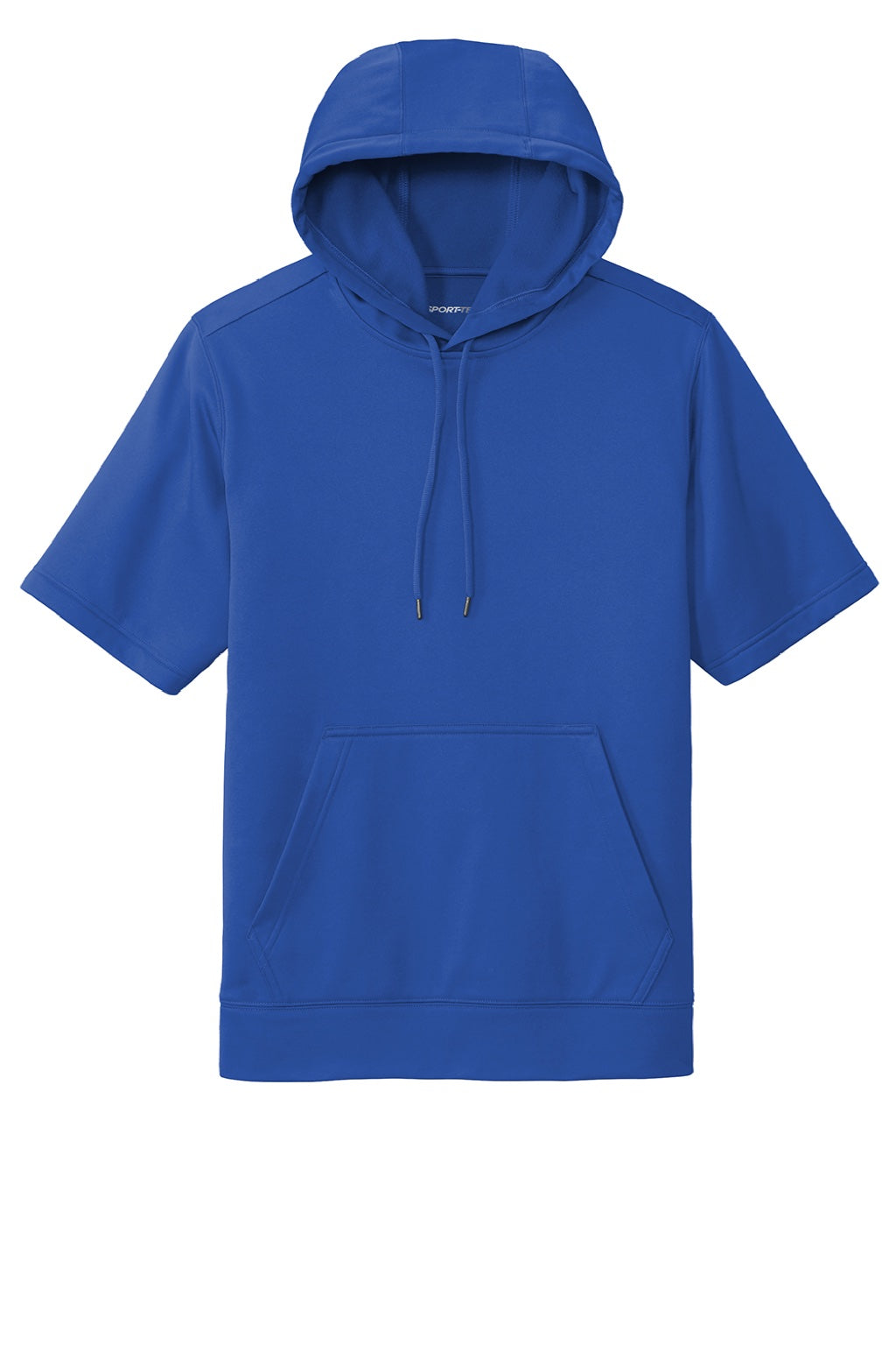 Sport-Tek ST251 Mens Moisture Wicking Fleece Short Sleeve Hooded Sweatshirt Hoodie w/ Pouch Pocket True Royal Blue Flat Front