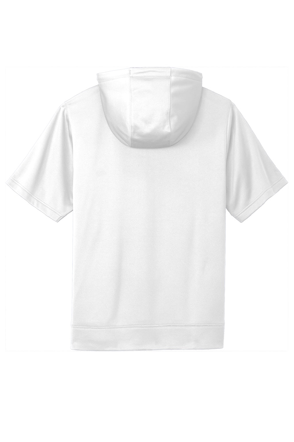 Sport-Tek ST251 Mens Moisture Wicking Fleece Short Sleeve Hooded Sweatshirt Hoodie w/ Pouch Pocket White Flat Back