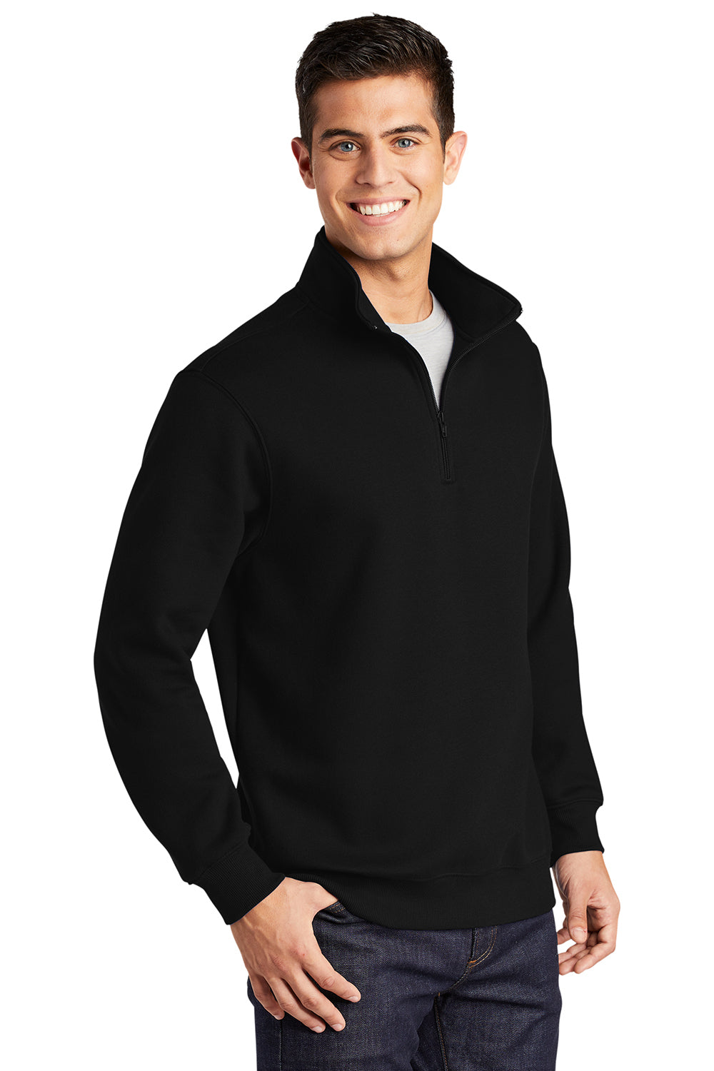 Sport-Tek ST253/TST253 Mens Shrink Resistant Fleece 1/4 Zip Sweatshirt Black Model 3q
