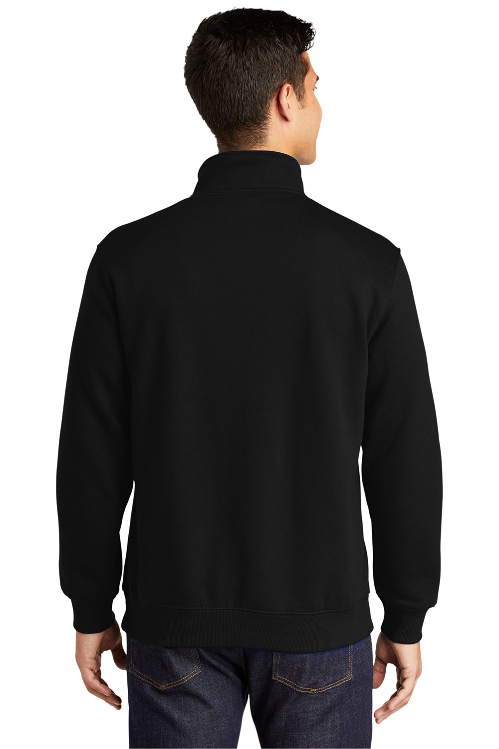 Sport-Tek ST253/TST253 Mens Shrink Resistant Fleece 1/4 Zip Sweatshirt Black Model Back