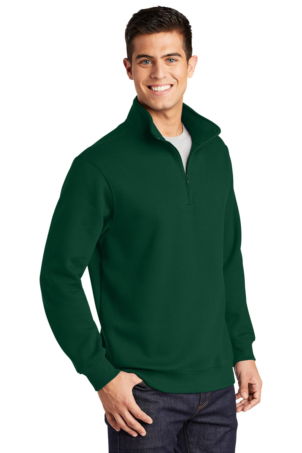 Sport-Tek ST253/TST253 Mens Shrink Resistant Fleece 1/4 Zip Sweatshirt Forest Green Model 3q