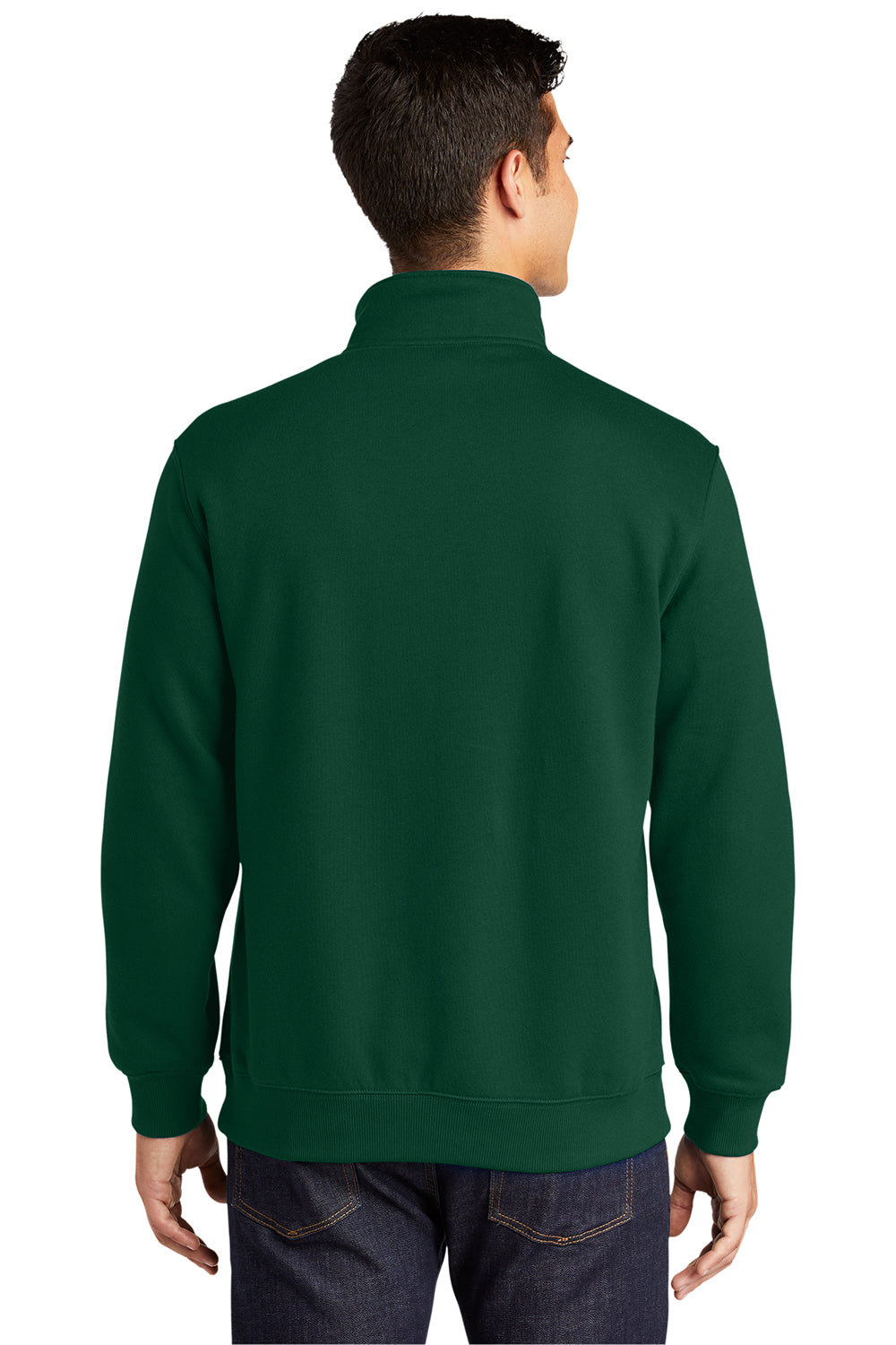 Sport-Tek ST253/TST253 Mens Shrink Resistant Fleece 1/4 Zip Sweatshirt Forest Green Model Back