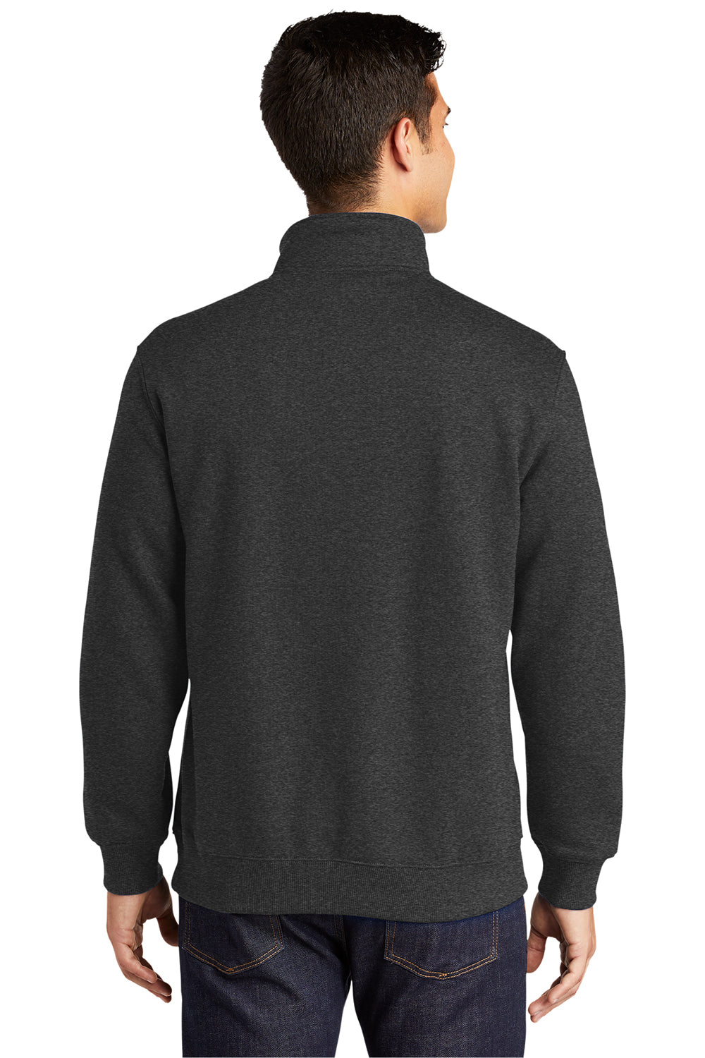 Sport-Tek ST253/TST253 Mens Shrink Resistant Fleece 1/4 Zip Sweatshirt Heather Graphite Grey Model Back