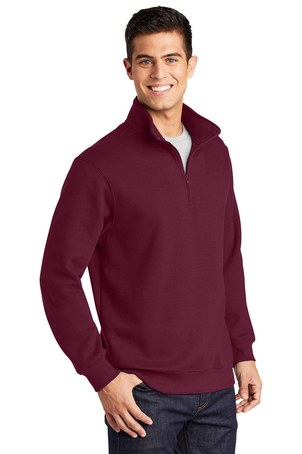 Sport-Tek ST253/TST253 Mens Shrink Resistant Fleece 1/4 Zip Sweatshirt Maroon Model 3q