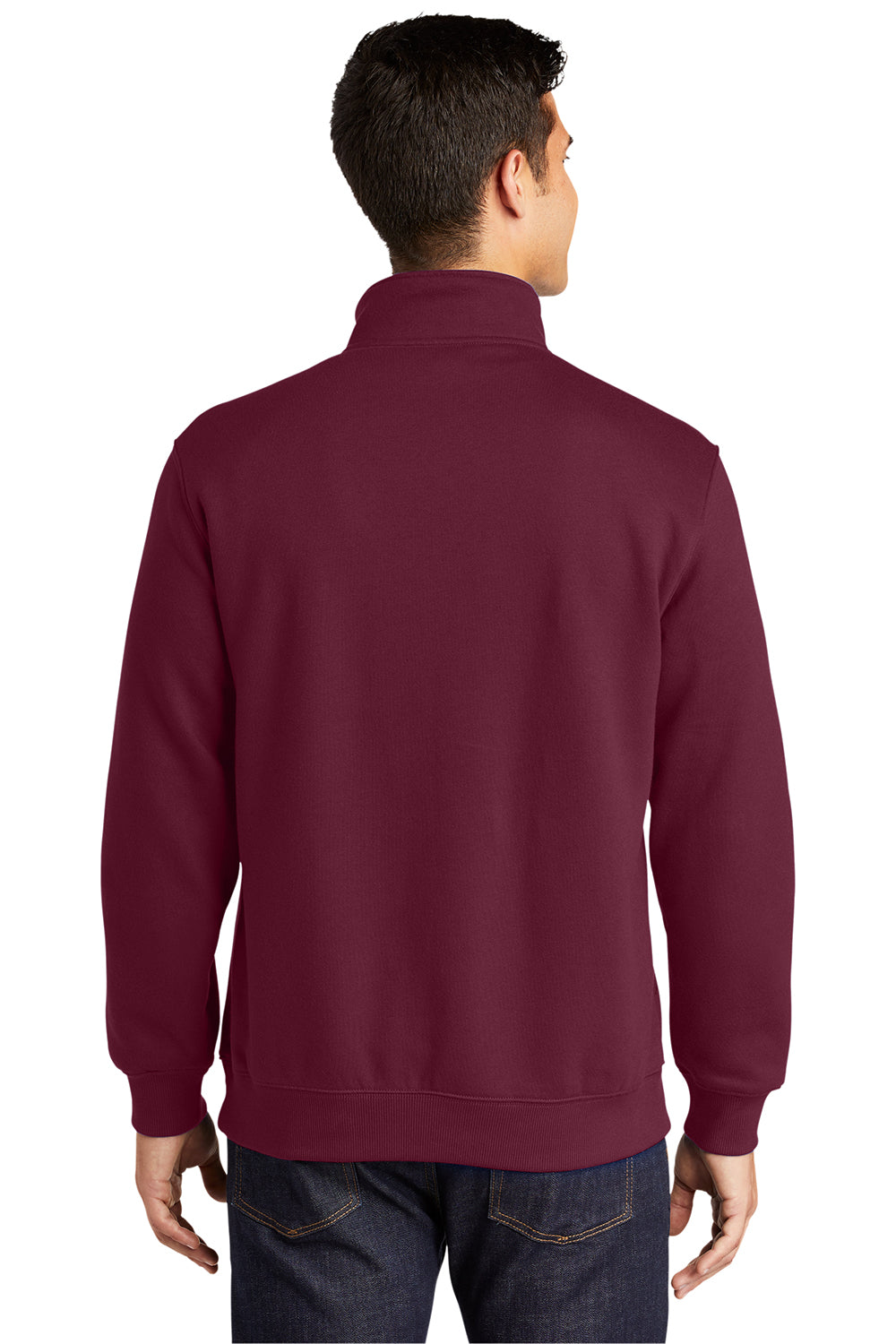 Sport-Tek ST253/TST253 Mens Shrink Resistant Fleece 1/4 Zip Sweatshirt Maroon Model Back