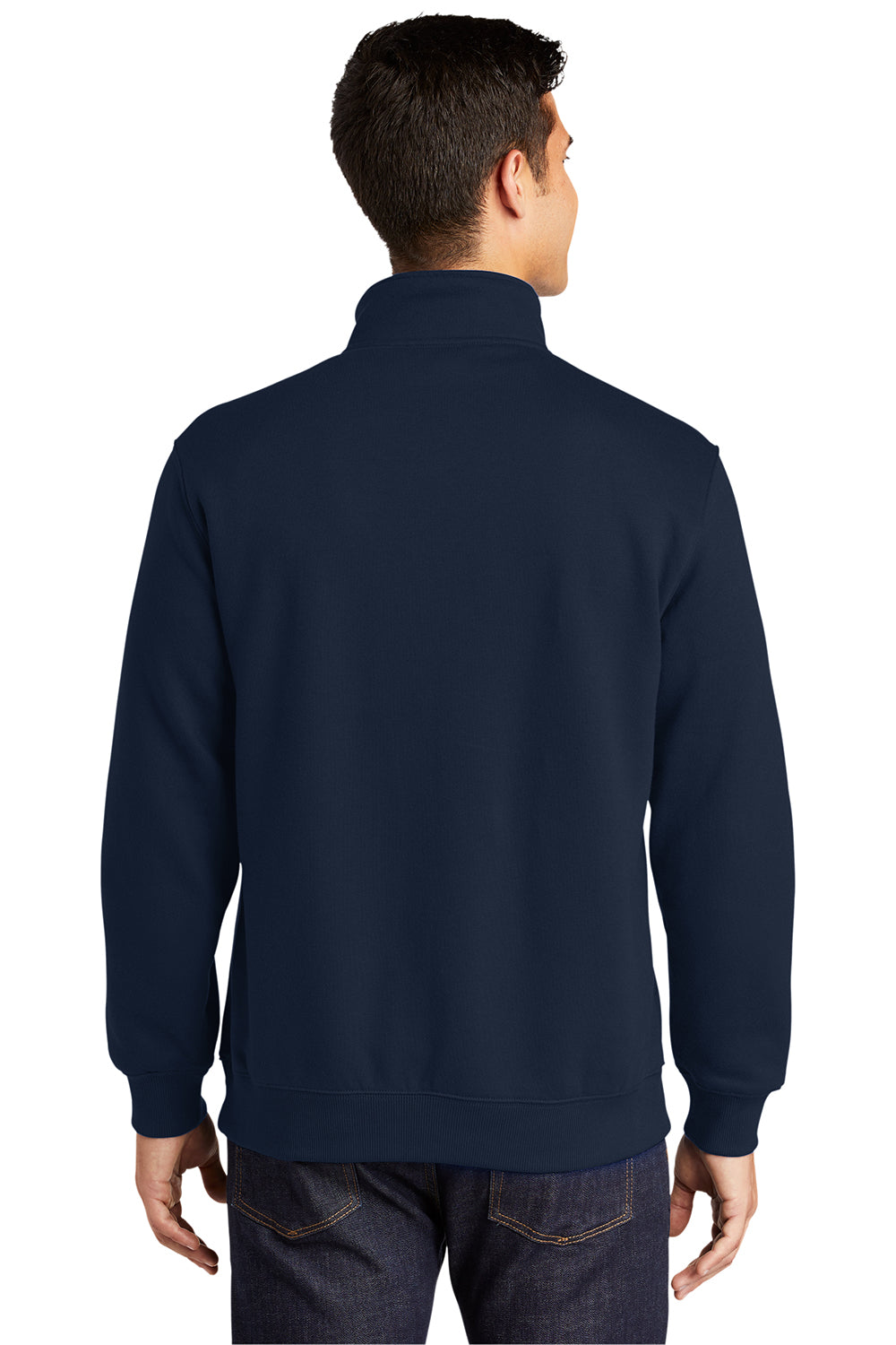 Sport-Tek ST253/TST253 Mens Shrink Resistant Fleece 1/4 Zip Sweatshirt True Navy Blue Model Back