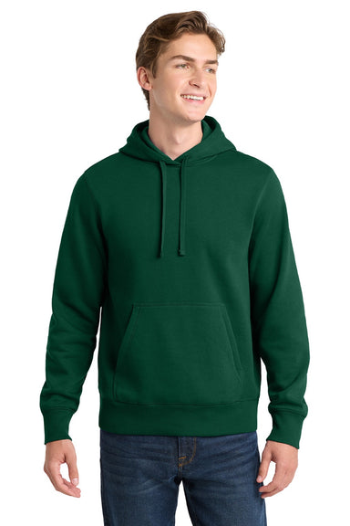 Sport-Tek ST254/TST254 Mens Shrink Resistant Fleece Hooded Sweatshirt Hoodie w/ Pouch Pocket Forest Green Model Front